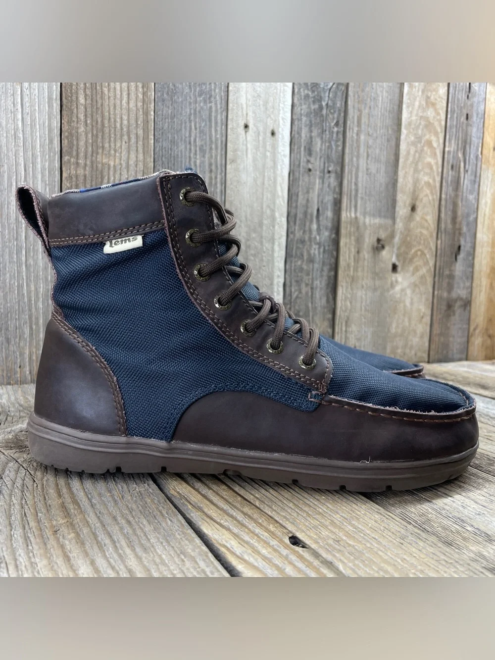 Lems Boulder Boot Mens Size 10 Navy Stout Zero-Drop Wide Toe Box Boots Comfort